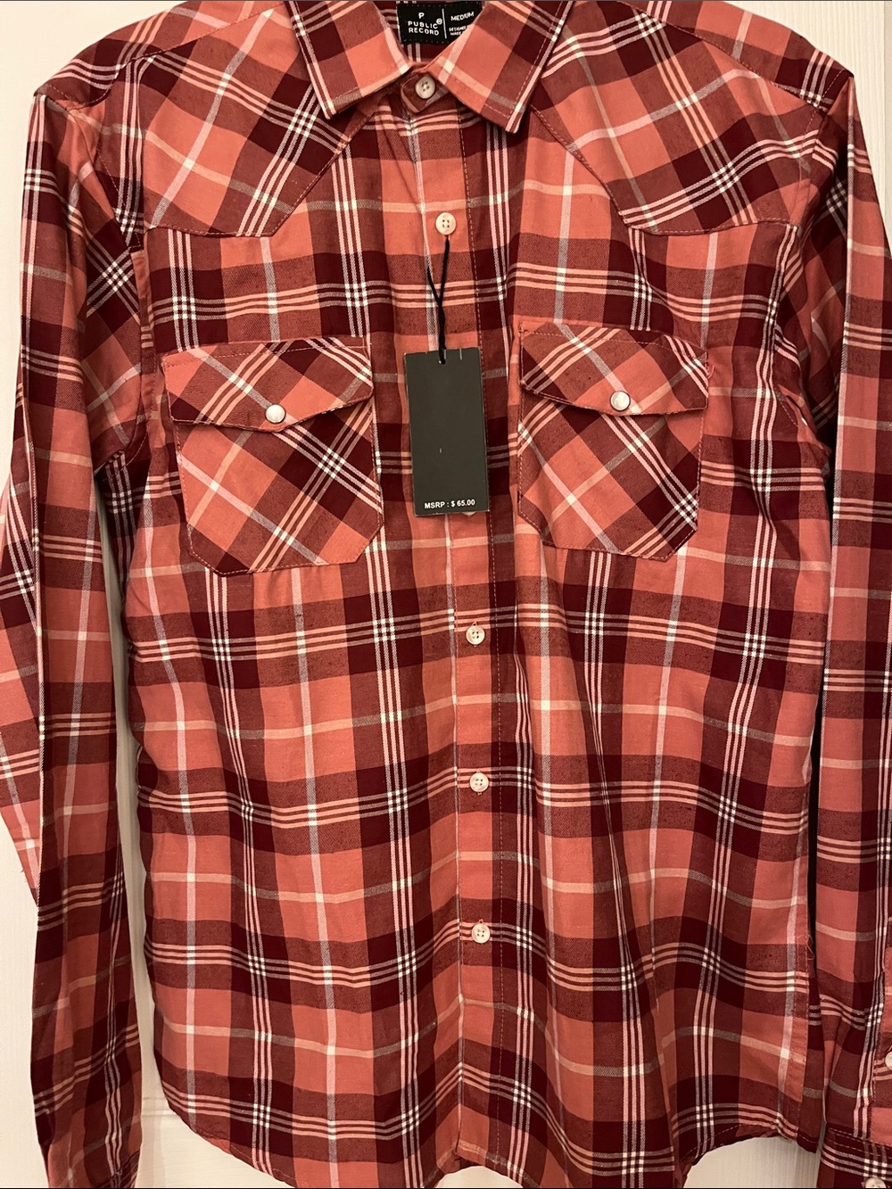 PUBLIC RECORD Men's Plaid Button-Up Long Sleeve Shirt 
Size M